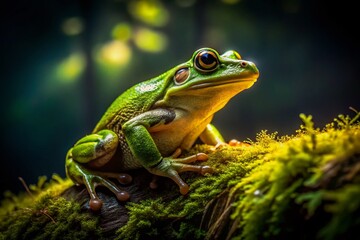 Fototapeta premium Low Light Frog Photography: Amphibian Wildlife in the Dark