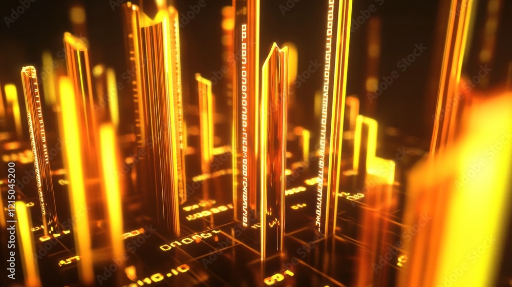 Poster abstract digital landscape with glowing data streams and geometric forms