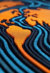 Detailed 3D Clay Model of a Globe Encircled by Vibrant Lines and Shapes