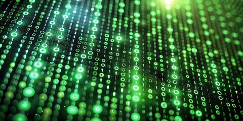 Obraz premium Low Light Green Binary Code Background - Abstract Digital Tech Stock Photo