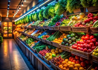 Obraz premium Low Light Grocery Shopping: Healthy Food Selection at Night