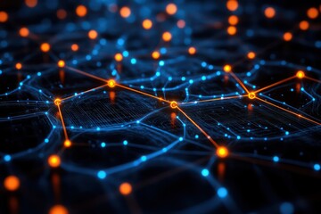 A complex digital network map with glowing nodes and interconnected pathways
