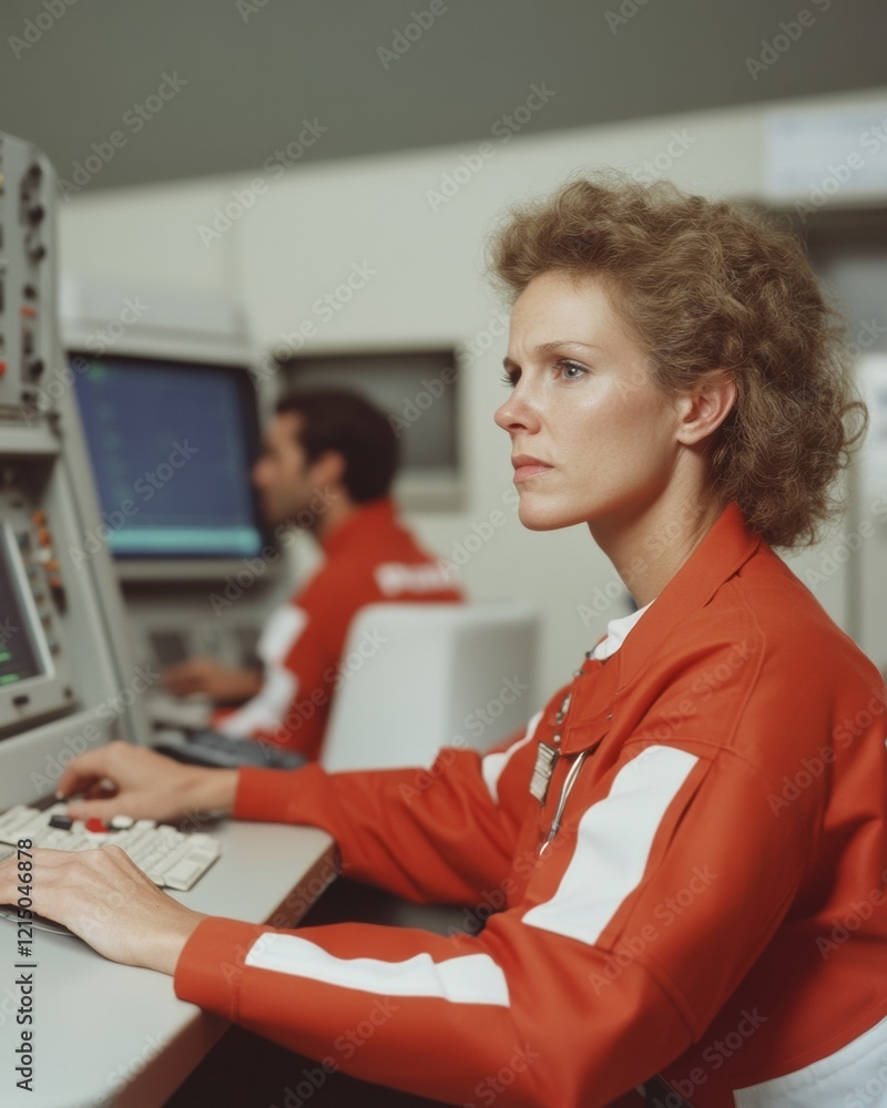 Poster millennium chrome dispatch center retro-futuristic metallic control room for urban emergency respons