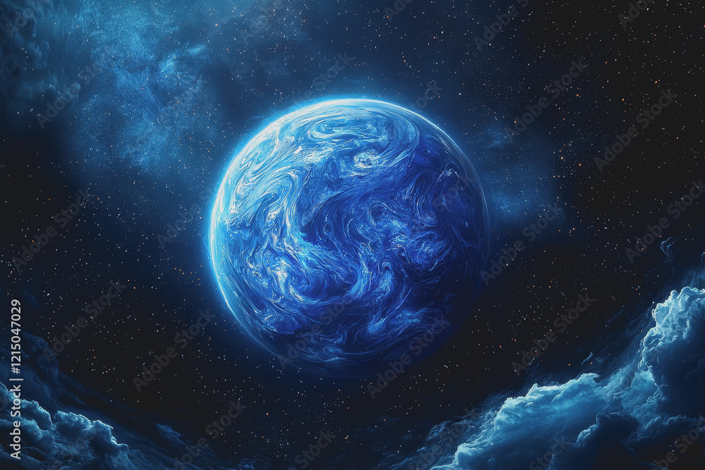 Aufkleber a blue planet floating in space against a dark background with stars visible in the night sky creati