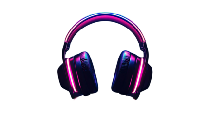 Neon Headphones:  A pair of sleek, over-ear headphones glows with vibrant pink and blue neon light, creating a futuristic and stylish aesthetic. Perfect for music lovers and tech enthusiasts. 