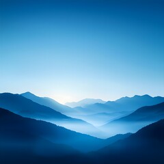 Fototapeta premium Serene Blue Landscape with Faded Mountains at Dawn Light