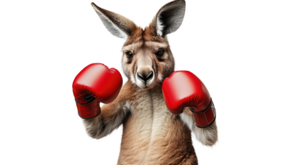 Ready to Rumble: Kangaroo Boxer: A powerful kangaroo, wearing bright red boxing gloves, stands in a fighting stance, ready for action.  The image is humorous and attention-grabbing.