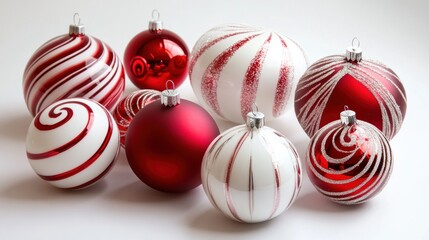 Festive Arrangement of Red and White Christmas Ornaments for Holiday Decor