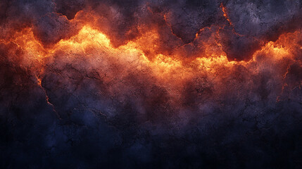 Geometric patterns in dark blue, purple, and orange, mimicking rough stone or metal tiles, create a minimalistic, modern, and abstract design with blurred empty space on the side, symbolizing chaos
