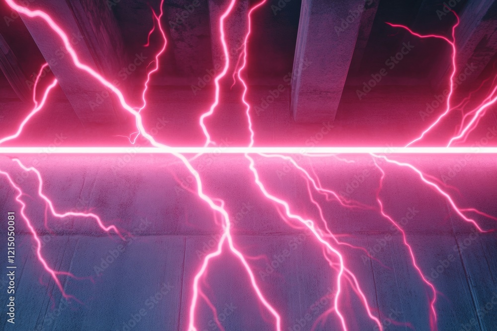 Leinwandbilder neo-industrial lightning visualization electrified tendrils on concrete in neon pink - modern aesthe