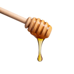 Wooden Honey Dipper Dripping with Golden Honey, Close-Up of Natural Sweetness, Isolated on Transparent Background