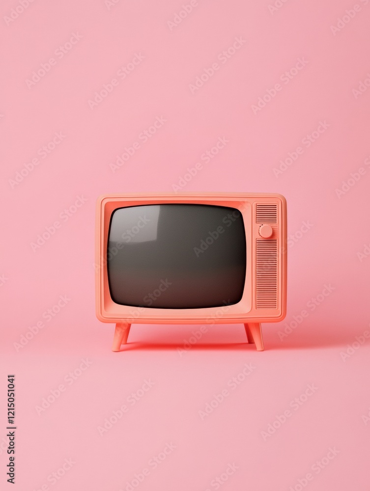 Poster retro tv display with musical graphics on pink pastel - modern nostalgia for music streaming ads and