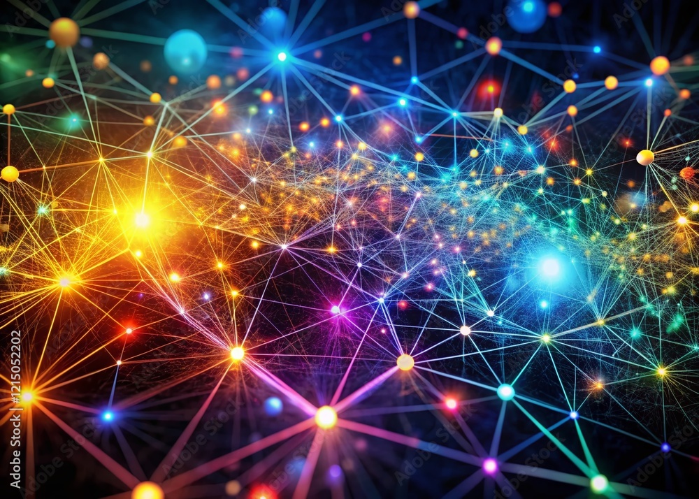 Poster luminous network: abstract visualization of interconnected nodes and glowing pathways