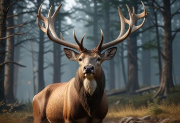 Fototapeta premium Antlered buck with majestic antlers spread wide, Animal head, Woodland scene