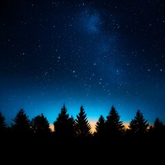 Fototapeta premium Starry Night Sky with Silhouette of Pine Trees in a Tranquil Setting