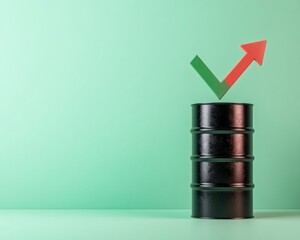 Minimalist Oil Market Visualization Black Barrel on Reflective Surface with Intersecting Arrows - Modern Financial Insight and Corporate Strategy Tool
