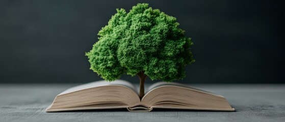 Nature Inspired Education Design Open Book with Textured Tree Motif - Eco-Friendly Learning Material for Sustainable Awareness and Modern Environmental Courses