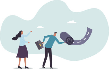 Career path road to success, begin or start new job or career development, leadership to plan for business direction .business concept.flat character.