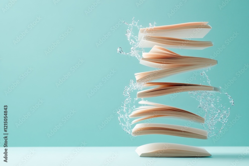 Aufkleber dynamic crisis management abstract floating book sculpture with paper and water elements - visual st