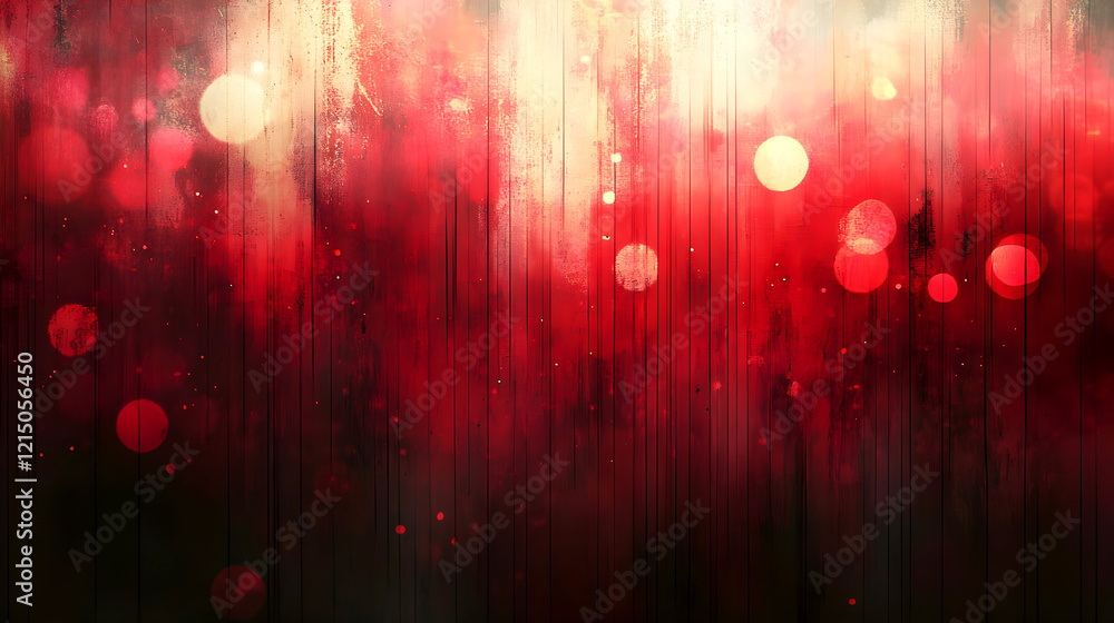 Poster abstract red background with glowing bokeh lights and vertical streaks, creating a vibrant and artis