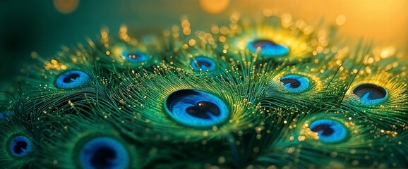 Peacock Feathers in Morning Dew