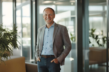 Fototapeta premium a smiling businessman standing in a modern office