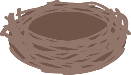 Cute bird's nest Hand drawn icon.
Empty bird's nest  flat vector illustration isolated.
Transparent background.