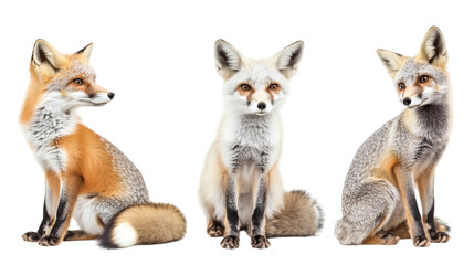 Fototapeta premium three fox vulpes isolated on a white background