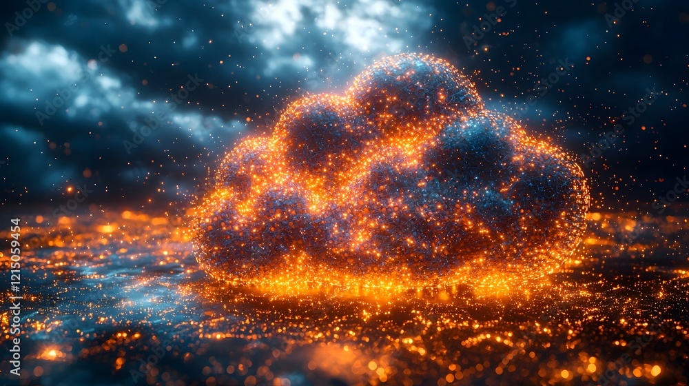 Poster a radiant glowing cloud computing system powered by dna based data storage modules