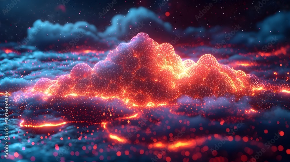Poster radiant glowing cloud computing system powered by dna data storage modules