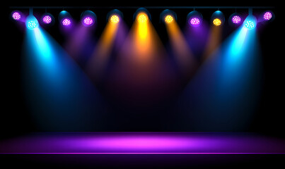 Stage with colorful spotlights, concert background vector illustration