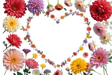 Happy Valentine's Day with heart shape of coloring flowers isolated on transparent background.
