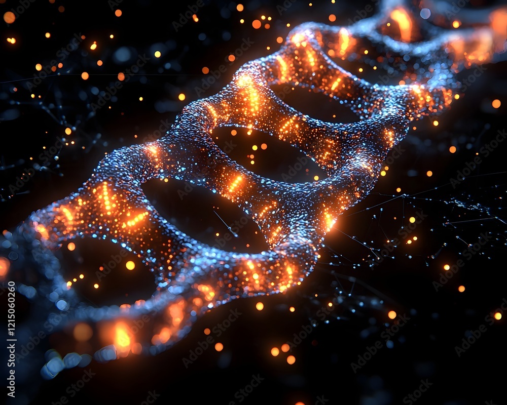 Poster glowing dna drive with holographic data interfaces conceptual technology visualization