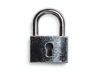 Fototapeta premium A close-up of a shiny metal padlock isolated on a white background.