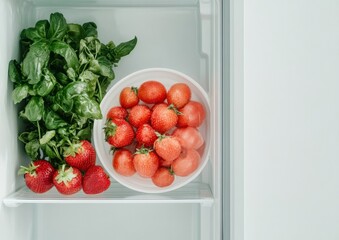 Minimalist Smart Kitchen Digital Inventory Self-Organizing Fridge with Fresh Produce - Enhancing Food Management and Tech-Driven Sustainability