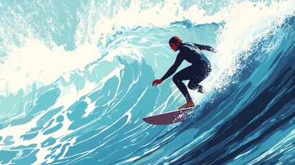 Vector illustration of a surfer riding a wave. 