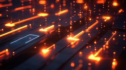 Fototapeta premium Abstract Technology Network with Glowing Arrows and Data Stream