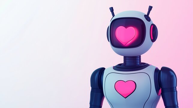 A futuristic robot with a heart symbol, showcasing love and technology integration.