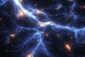 Fototapeta premium A dark matter web, with invisible threads weaving through a cluster of galaxies, affecting their motion and light