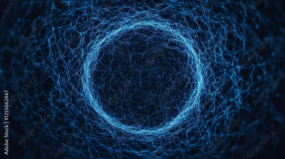 Poster a mesmerizing blue network of lines forming a circular shape, symbolizing connectivity.