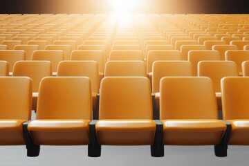 Naklejka premium Brightly lit empty seating arrangement in a spacious venue creating a sense of anticipation