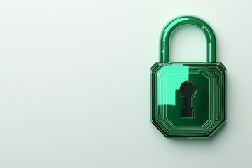 A shiny green padlock on a minimalist background, symbolizing security and protection.