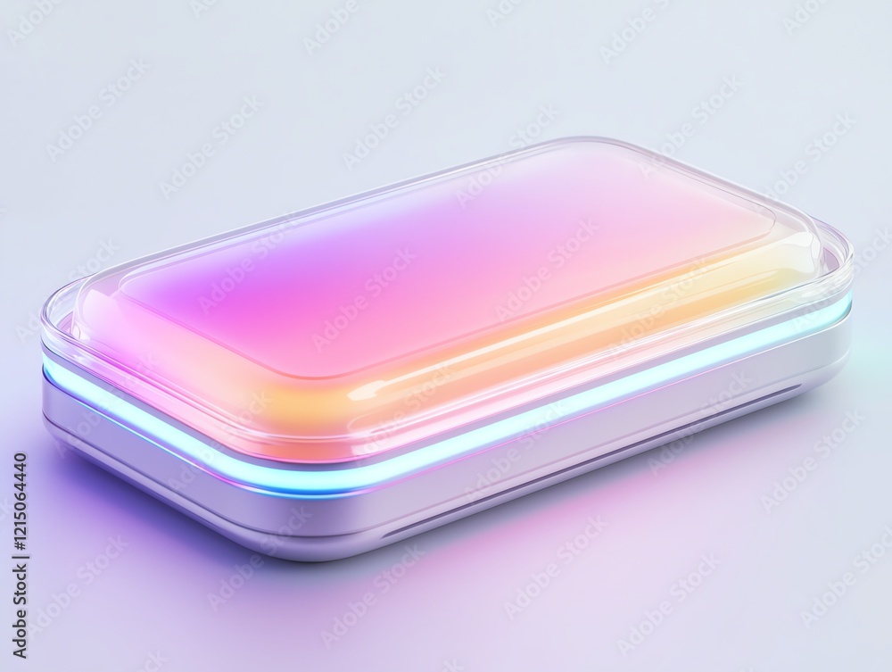 Poster a sleek, illuminated device with vibrant gradient colors and a modern design.