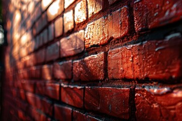 Close up of a rustic red brick wall texture