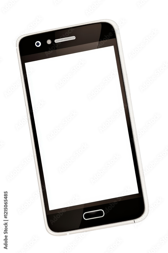 Poster cell phone with blank screen on wooden table in minimalistic setting with soft natural lighting isol