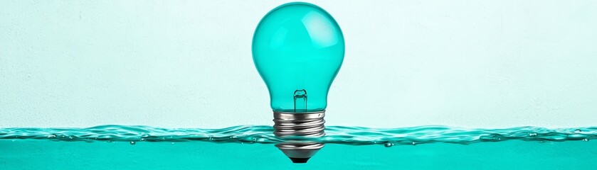 A turquoise light bulb suspended in water, symbolizing innovation and creativity.