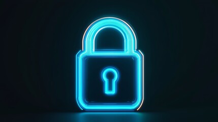 A vibrant blue neon lock symbol illuminated against a dark background.