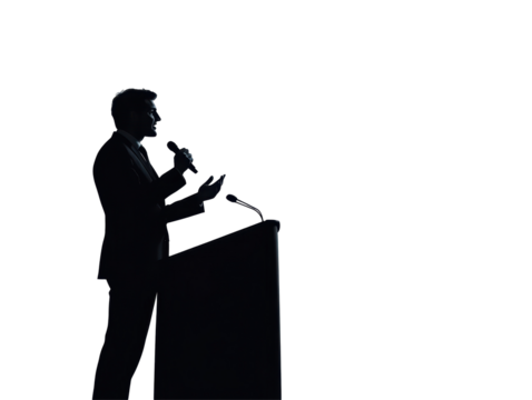 Isolated Speaker Silhouette at Podium