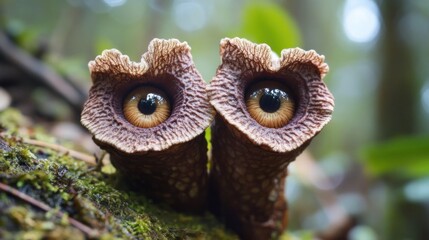 Fototapeta premium Close-up of Two Unique Brown Flowers with Eye-like Centers