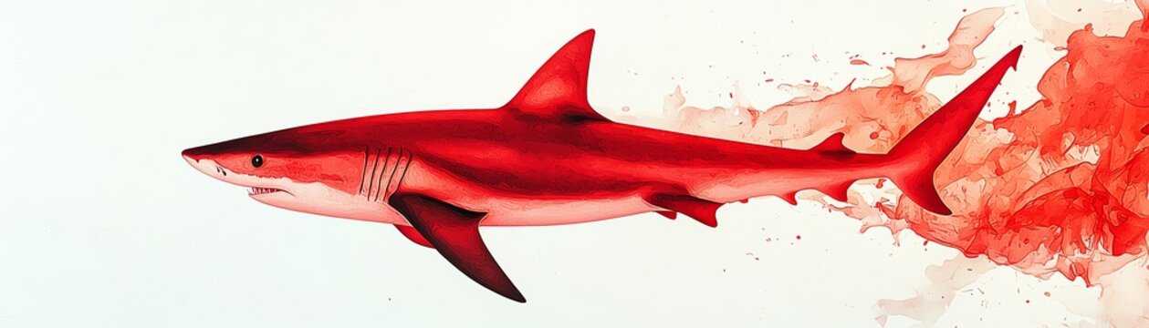 A vibrant red shark swimming gracefully in a dynamic motion.